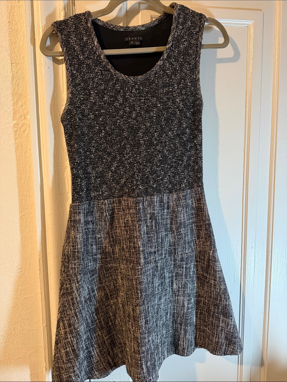 Theory Marled Two-Tone Sleeveless Knit Dress in Black and Gray